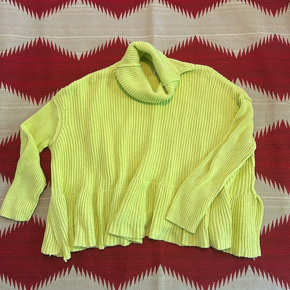 Free People yellow green peplum cropped oversized women’s sweater